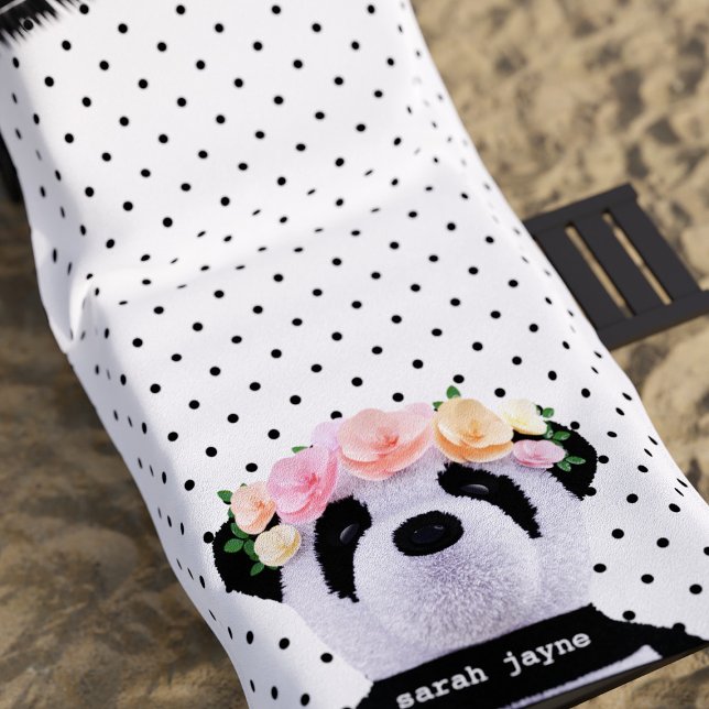 Toalha De Praia Bonita Bolinhas De Urso De Panda Crianças De Praia (A cute panda beach towel with space for your name. Pandas love the beach)