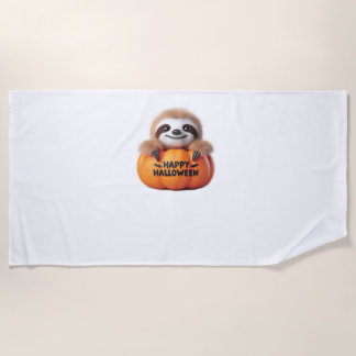 Toalha De Praia Bonita Sloth sentada numa Pumpkin. Texto Feliz Hal