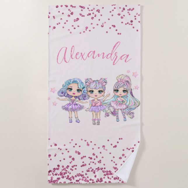 Toalha De Praia Bonitinha Brilhante Nome da Menina Rosa (Frente)
