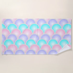 Toalha De Praia bonito escamas de sereia azul-pastel-rosa-púrpura