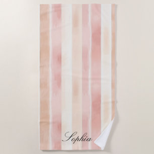 Toalha De Praia Bonito faixas de creme cor-de-rosa-pêssego