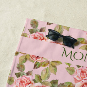 Toalha De Praia Bonito Vintage, Rosas Rosa Personalizadas, Linha d