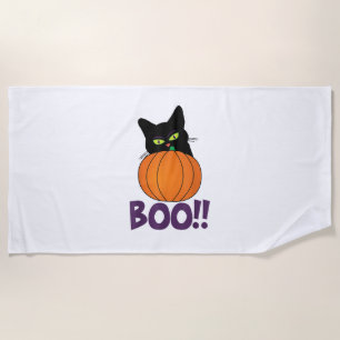 Toalha De Praia Boo Funny Jolly Cat Pumpkin Peeking Pumpkin parte