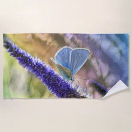 Toalha De Praia Borboleta Em Flores Roxas