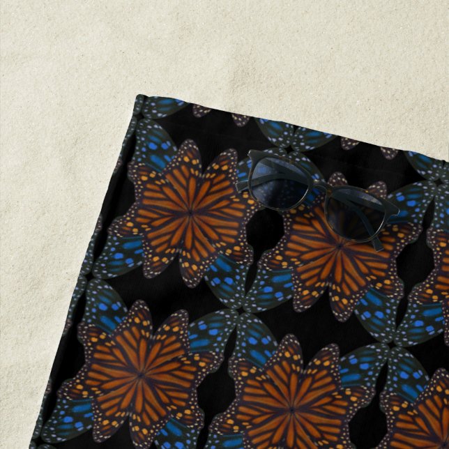 Toalha De Praia Borboleta Monarca Alinhando Laranja E Azul (In Situ)