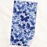 Toalha De Praia Borboletas Aquarela Azul<br><div class="desc">Pintura de borboletas de cor azul e branca de Indigo para realmente se destacar na areia.</div>