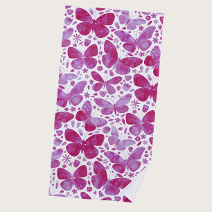 Toalha De Praia Borboletas Aquarela Magenta Rosa