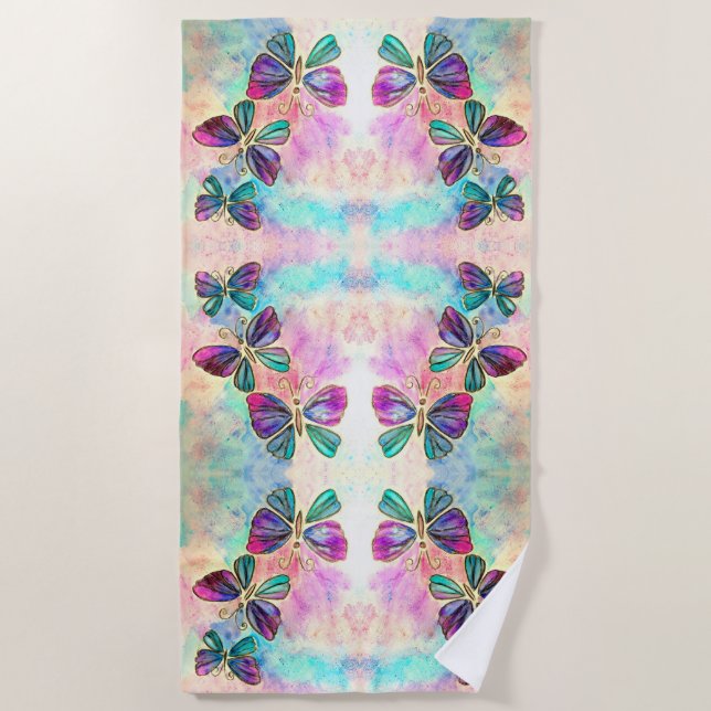 Toalha De Praia Borboletas Coloridas Bonitas (Frente)