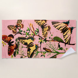 Toalha De Praia Borboletas Francesas Rosa