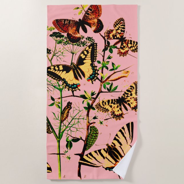 Toalha De Praia Borboletas Francesas Rosa (Frente)