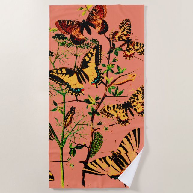 Toalha De Praia Borboletas Francesas Rosa (Frente)