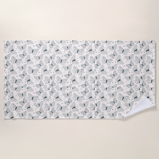 Toalha De Praia Borboletas para sua Torre de Praia Verde e Branca (Frente)