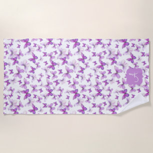 Toalha De Praia Borboletas Pastel Roxo Feminino Nome Personalizado