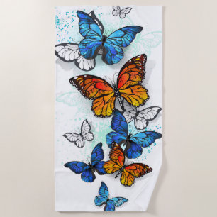 Toalha De Praia Borboletas voadoras Morpho e Monarca