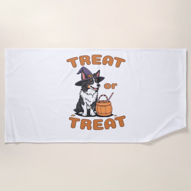 Toalha De Praia Border Collie Halloween Dog Figurume "Treat or Tre (Frente)