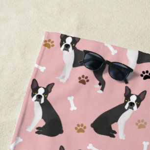 Toalha De Praia Boston Terrier Bones e Paws Beach Towel