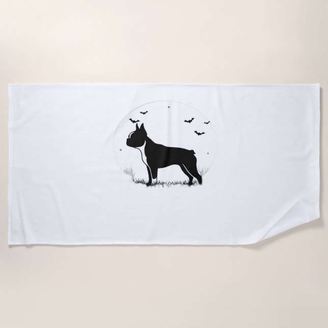 Toalha De Praia Boston Terrier Dog - Halloween Moon Silhouve (Frente)