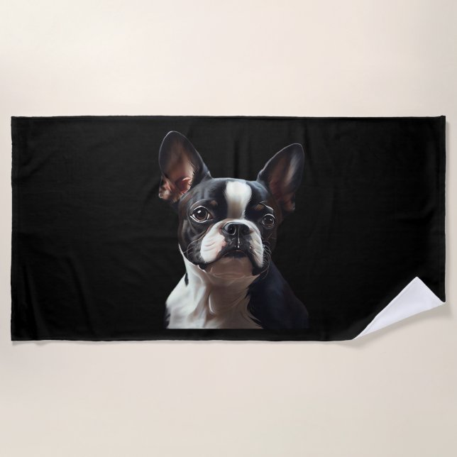 Toalha De Praia Boston Terrier - Oil Paint Classic T-Shirt (Frente)