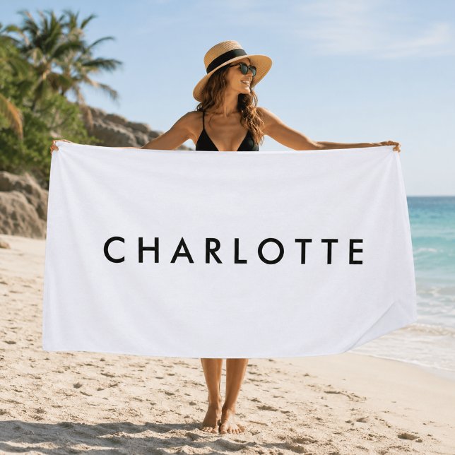 Toalha de Praia Branca Personalizada Moderna (Criador carregado)