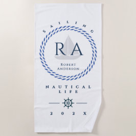Toalha De Praia Branco Monograma de Corda Náutica
