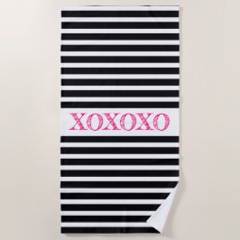 Toalha De Praia Branco Preto E Rosa