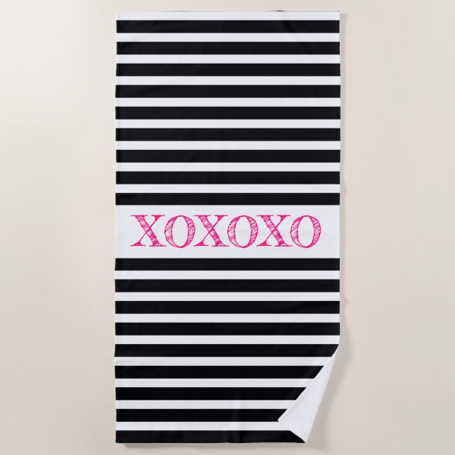Toalha De Praia Branco Preto E Rosa (Frente)