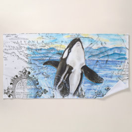 Toalha De Praia Breating Orca Whale Map
