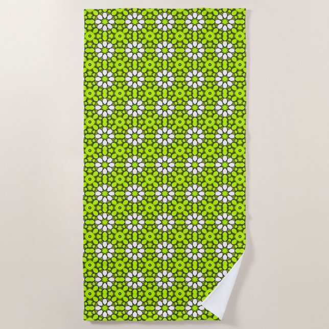 Toalha De Praia Bright green and white floral patterned (Frente)