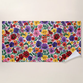 Toalha De Praia Bright Spring Pansies Floral Garden Pattern