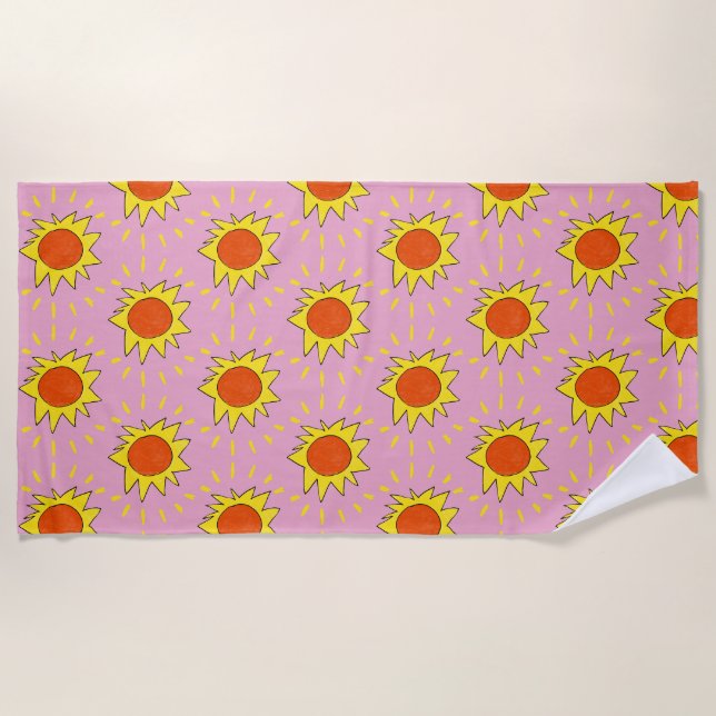 Toalha De Praia "Bright Sun" Pink Beach Towel (Frente)