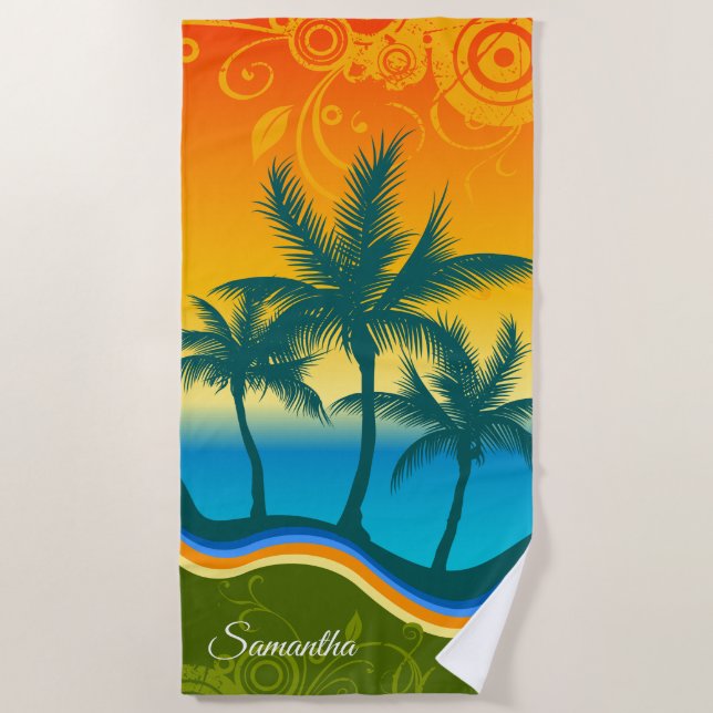 Toalha De Praia Bright Tropical Beach Sunset Beach Towel (Frente)