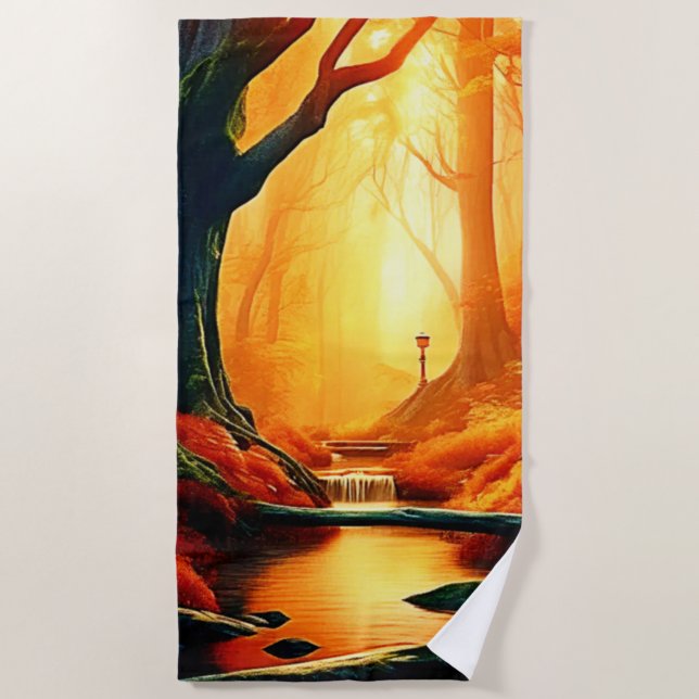 Toalha De Praia Brilho de Ouro da Floresta Encantada (Frente)