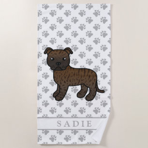 Toalha De Praia Brindle English Staffie Cute Cartoon Dog & Name