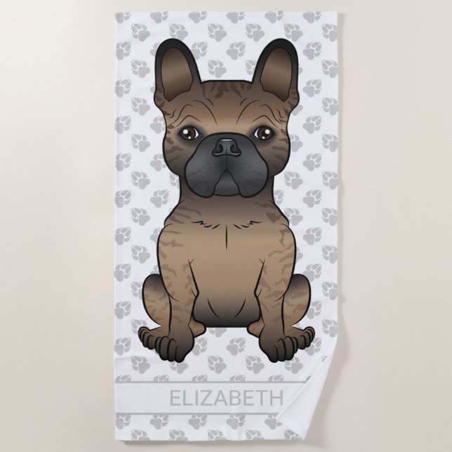 Toalha De Praia Brindle French Bulldog / Frenchie Cute Dog & Name (Frente)