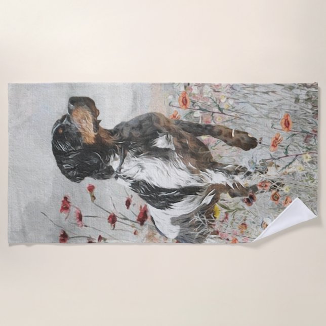 Toalha De Praia Brittany Spaniel caça no campo (Frente)
