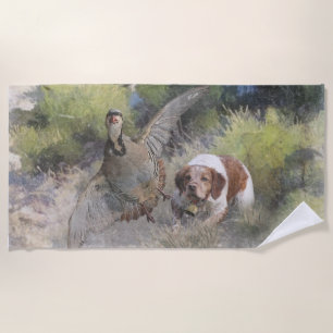 Toalha De Praia Brittany Spaniel caçando partucho chukar, Art