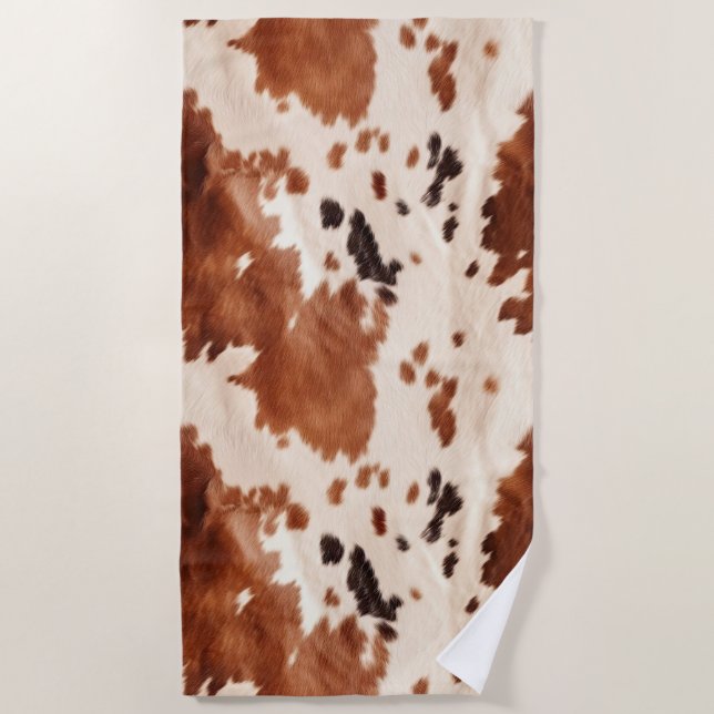 Toalha De Praia Brown Cream Southwest Cowhide Christmas (Frente)