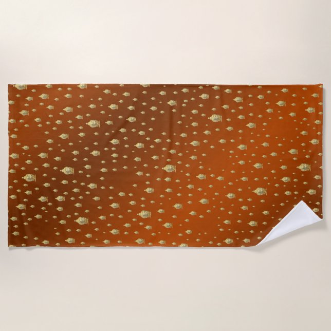 Toalha De Praia buddha, ouro + buddha, padrão asiático, brilhante, (Frente)