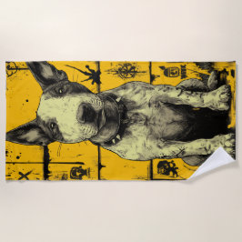 Toalha De Praia Bull Terrier Street Art – Yellow Grunge Dog Design