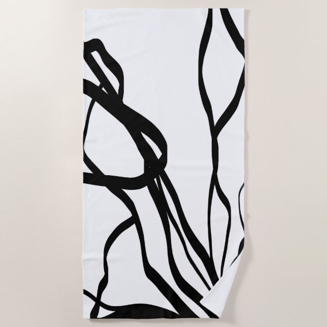 Toalha De Praia Buquê Blanc: Abstrato branco e preto (Frente)