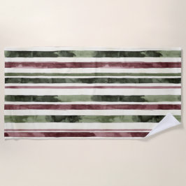 Toalha De Praia Burgundy Red Green Cream Stripes  