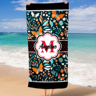 Toalha De Praia Butterflies Padrão Nome Personalizado Monograma