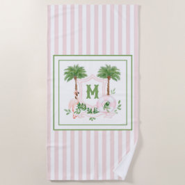 Toalha De Praia Cabana Stripes Palm Beach Monogram Crest