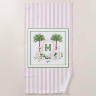 Toalha De Praia Cabana Stripes Palm Beach Monogram Crest