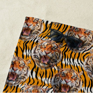 Toalha De Praia Cabeça De Tigre Na Pele De Tigre Design