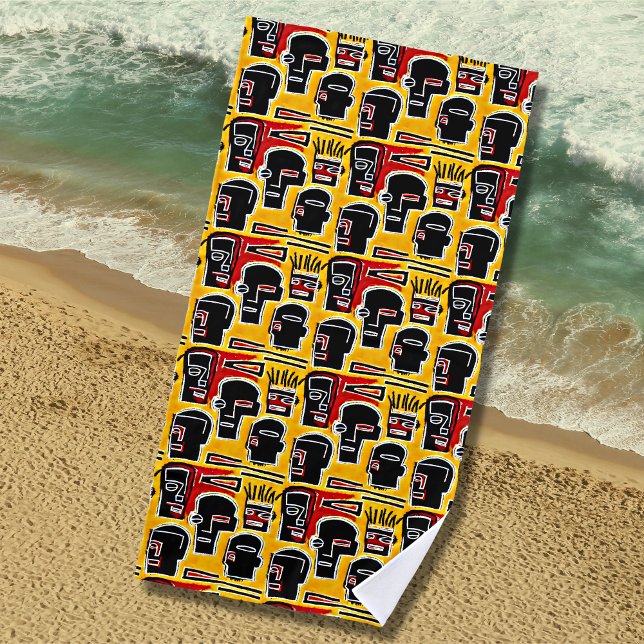 Toalha De Praia Cabeças de Abstrato preto vermelho em amarelo (Criador carregado)