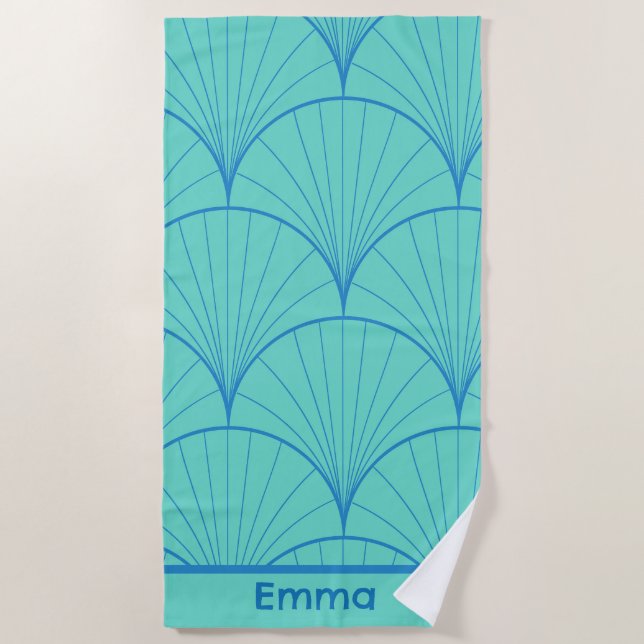 Toalha De Praia Cabos Goemétricos Turcos Azuis Personalizados (Frente)