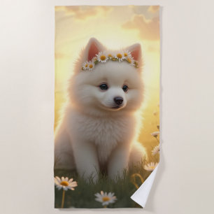 Toalha De Praia Cachorrinho Spitz branco e adorável