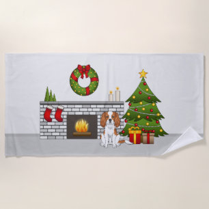 Toalha De Praia Cachorro Blenheim Em Uma Sala De Natal Festiva