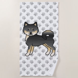 Toalha De Praia Cachorro De Cartoon Malamute Preto E Tan